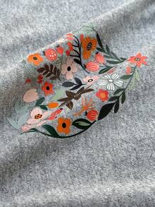 SHEIN Cotton Line 女士花朵爱心图案灰色纯色圆领短袖上衣和高腰舒适休闲花朵爱心图案短裤两件套 - 灰色 - 查看 6