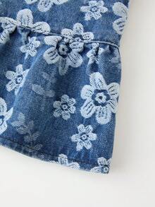 GlowEve Đầm denim nữ kiểu dáng thường ngày in hoa, xếp ly, buộc dây vai, thích hợp cho mùa hè. - Màu xanh lam - Xem 7