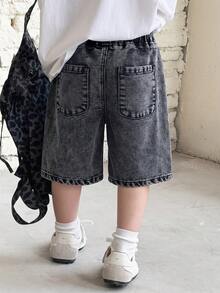 Young BoyLoose Fit Gray Denim Shorts - Black - View 2