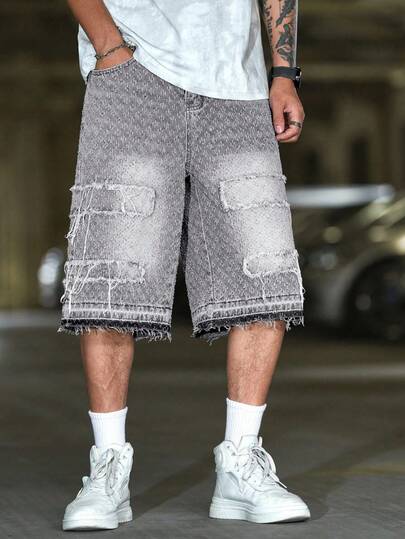 Manfinity Quần short denim ống rộng đan móc dành cho nam
