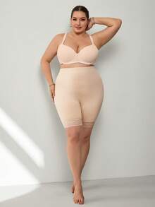 SHEIN CURVE+ 1 pieza Shorts moldeadores de cintura alta con parches de encaje para mujer de talla grande - Albaricoque - Ver 5