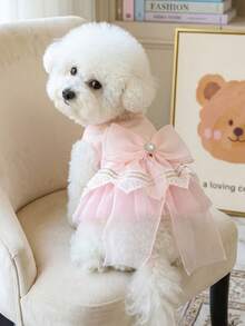 PETSIN 1pc Cat/Dog Dress, Spring/Summer Thin Princess Style Pink Dress, Suitable For Small Dogs To Wear Formal Dresses - Pink - View 4