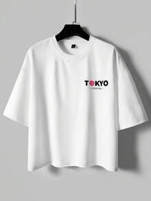 TOKVUE 男士休闲流行日系赛车元素樱花泡沫印花3D印花日常百搭男友/老公礼物纪念日礼物白色T恤 - 白色 - 查看 3