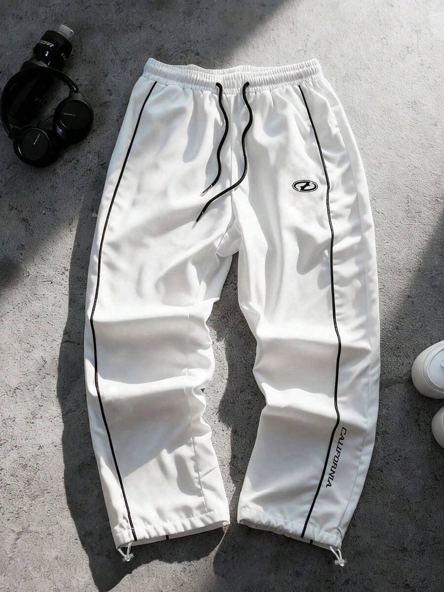 Sport MetroGents 男士休闲时尚街头运动抽绳腰带撞色滚边运动裤 - 白色 - 查看 1