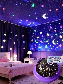 星空投影夜灯，月亮和星星投影，LED浪漫氛围灯，卧室派对装饰，生日礼物创意 - 均碼 - 查看 1