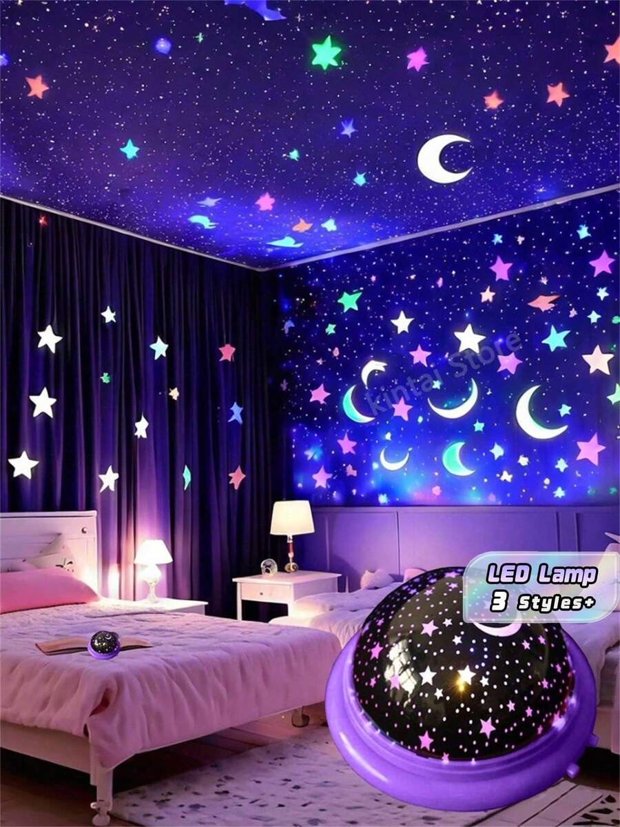 星空投影夜灯,月亮和星星投影,LED浪漫氛围灯,卧室派对装饰,生日礼物创意 - 均碼 - 查看 1