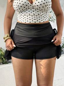 GalTyme Plus Size A-Line Skirt With Side Drawstring Detail,Spring Summer Clothes - Black - View 6