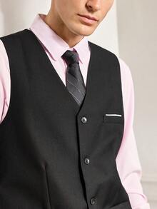 Officeau 男士黑色西裝背心，4顆鈕扣，適用正式商務/辦公場合 - 黑色 - 查看 6