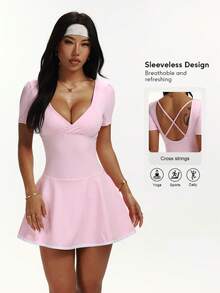 CourtClass CourtClass Women's Casual Everyday Sports Skort With Color Blocking - Pink - View 1