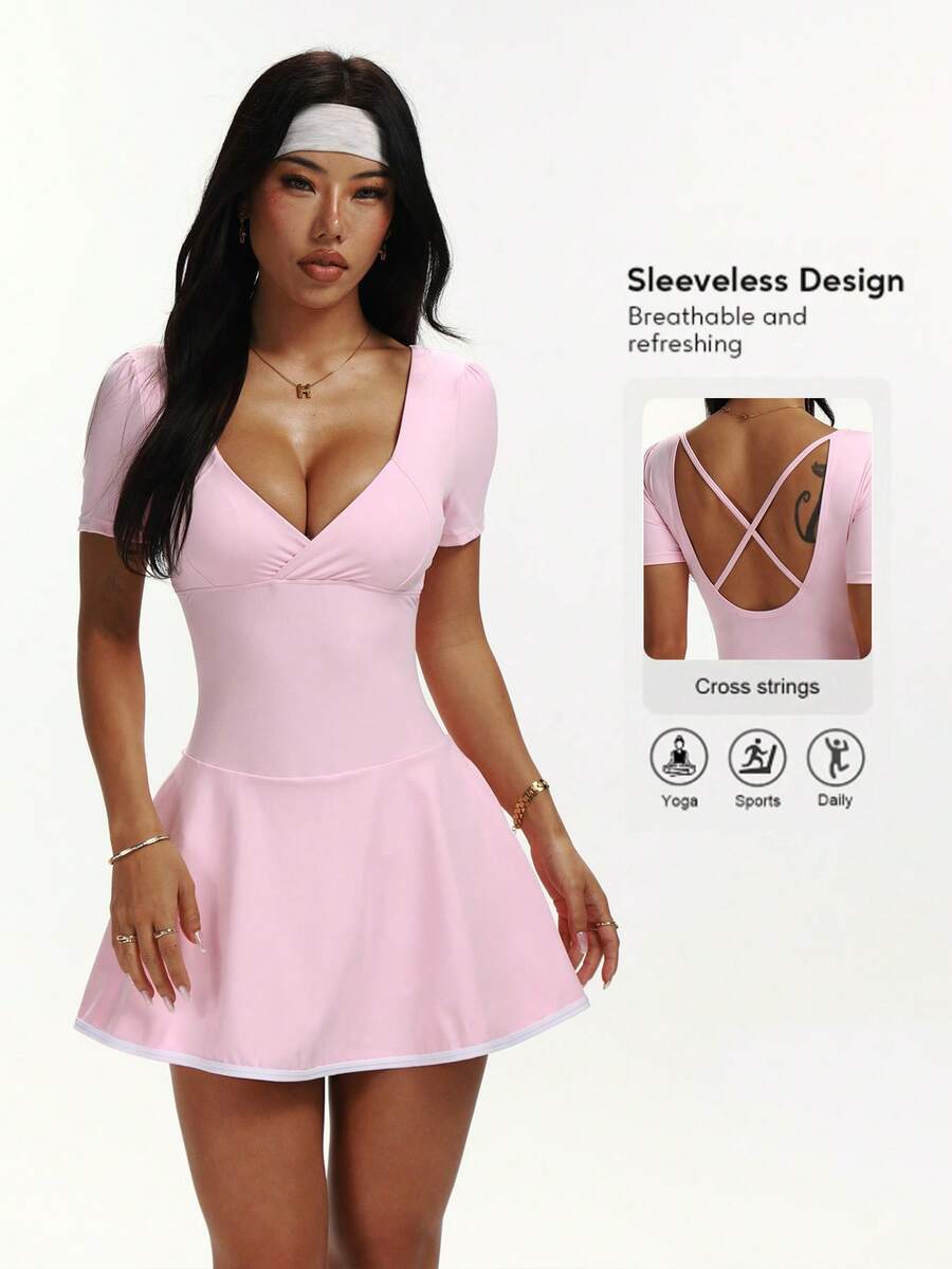 CourtClass CourtClass Women's Casual Everyday Sports Skort With Color Blocking - Pink - View 1