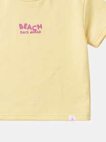 SUMWON Girls Summer Beach Days Ahead Print T-Shirt And Shorts Two-Piece Casual Outfit Set With Short Sleeves And Crew Neckline - Yellow - View 4