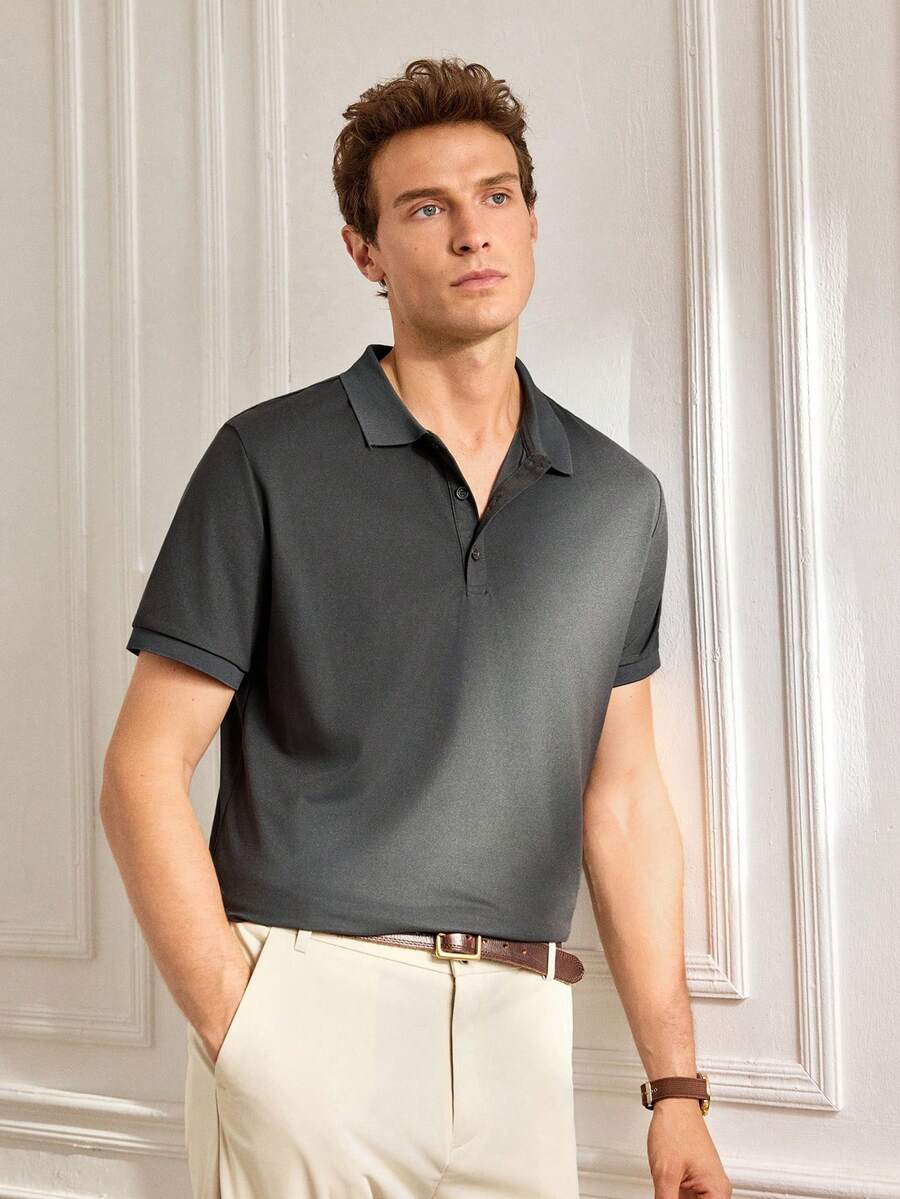 Officeau 男士夏季商務涼感領休閒度假 Polo 衫短袖 T-shirt - 深灰色 - 查看 1