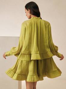 Đầm dài tay dáng chữ A, chất liệu chiffon, thiết kế mùa hè của Anewsta, kiểu dáng thanh lịch hiện đại, viền bèo nhún, chất liệu thanh lịch dành cho nữ. - màu xanh lá - Xem 3