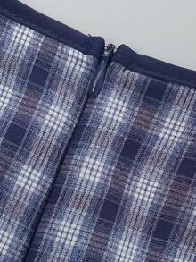 Firerie Kids Firerie Kids Tween-Mädchen Blaues Karokleid, angenehmer Stoff, Rundhalsausschnitt, kontrastfarbige breite Träger + plissierter ausgestellter Rock, weiches Material geeignet für mehrere Jahreszeiten, Retro Blau Karo + minimalistische breite Träger für Alltag & Schule, weiter Rock, leicht zu kombinieren und zu pflegen, schafft einen sanften und künstlerischen Look - marineblau - Übersicht 6