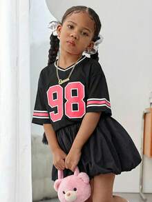 Young Girl Fashionable Street Style Loose V-Neck Short Sleeve Knit Top, Spring/Summer - Black - View 3