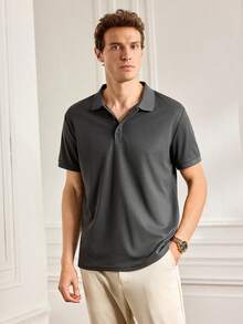 Officeau 男士夏季商務涼感領休閒度假 Polo 衫短袖 T-shirt - 深灰色 - 查看 4