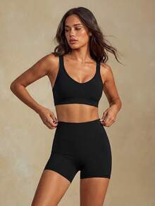Glamine Women's Solid Color Minimalist Casual Athletic Shorts - Black - View 6