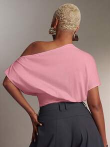 Denimoi Cinched Waist Off Shoulder Top Fashionable Everyday Sexy Tops Fashion Tshirt Night Out Pink Summer - Pink - View 4