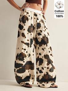 Easelle Women's Cow Print Pants, Milk Denim Wide Leg Loose Cotton Trousers, Autumn Oversized City Breaks, Casual Country Concert Summer Y2k Pants - Multicolor - View 5