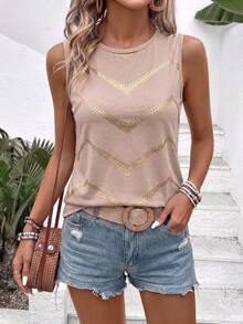 EMERY ROSE Áo tank top nữ mùa xuân/hè mới về, họa tiết sọc lượn sóng ombre, cổ tròn, kiểu dáng thường ngày, đa năng. - Nhiều màu - Xem 3