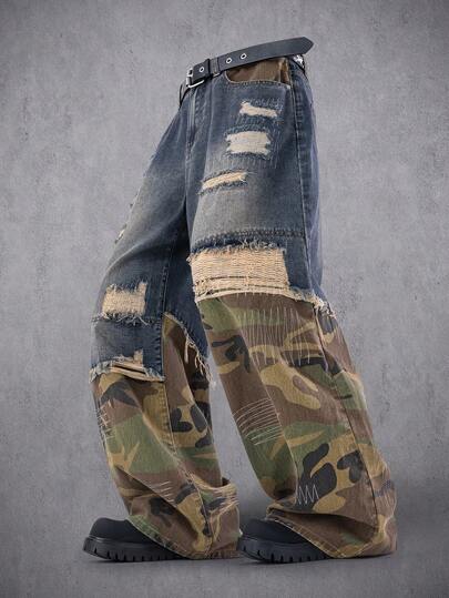Manfinity Denimwave 男士宽松迷彩印花做旧牛仔裤
