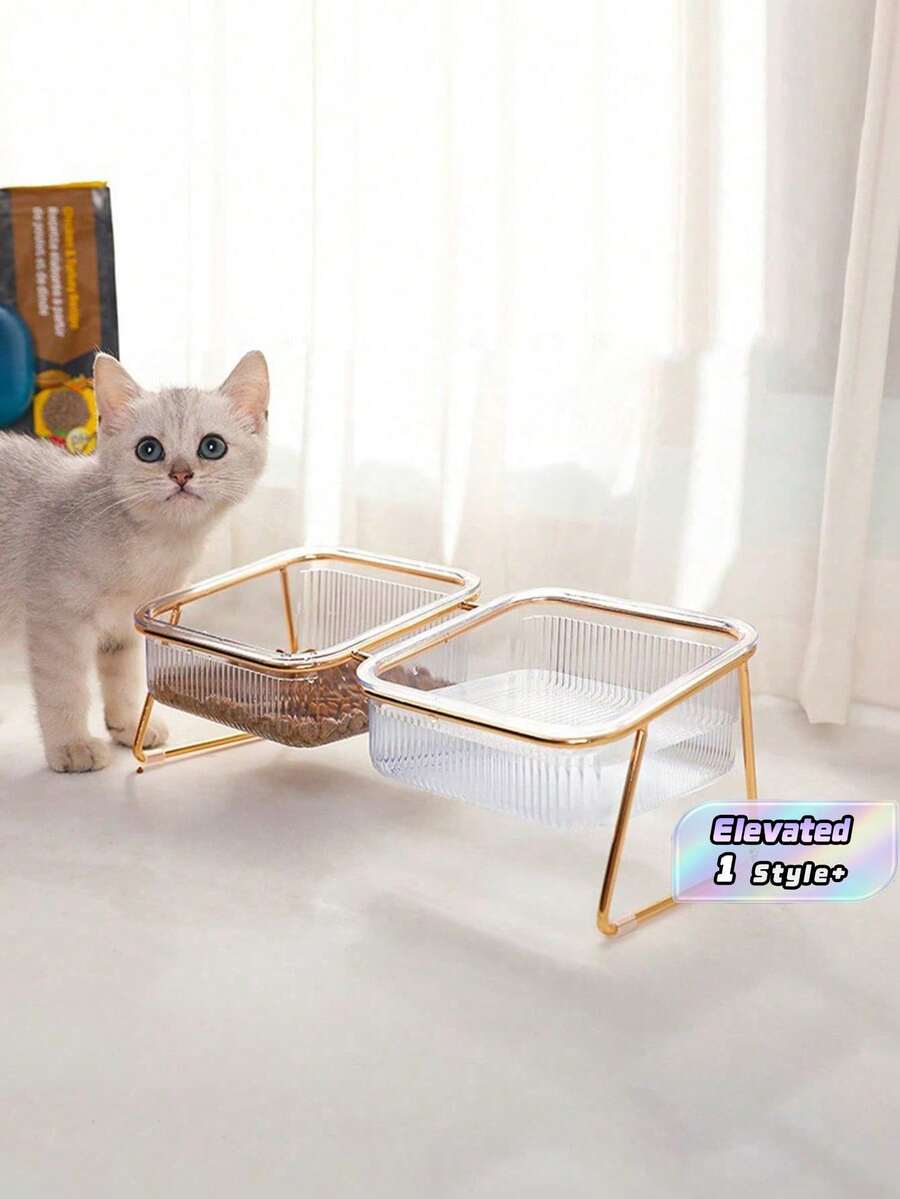 Ergonomic Elevated Dual Bowl Pet Feeder Ceramic Stainless Steel Non Slip Base Dishwasher Cat Dog Food Water Set Stable Easy Clean - multicolor - View 1