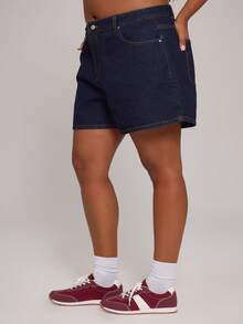 MUSERA Plus Size Denim Shorts - Navy Blue - View 3