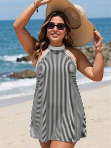 Swim Lushoire 2026 女士黑白竖条纹镂空露背沙滩度假连衣裙 - 彩色 - 查看 4