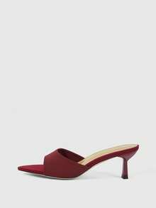 Sleekvia Ladies Stiletto Kitten Heel Sexy Mule Slip-On Peep Toe High-Heeled Sandals Summer Breathable Knit Burgundy - Burgundy - View 1