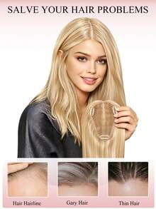 3.25*5 Inch Hair Toppers For Women Real Human Hair Pieces For Women Color P18/22# Highlighted Bleach Blonde Real Human Hair Pieces With Loss Or Thinning No Bangs For Add Volume Hair Skin Scalp Lace Clip In Hair Extensions Hair Clip - SP18/22 - View 8
