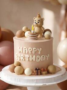 MINKOJA MINKOJA 1pc Cute Brown Bear With Party Hat Cake Topper - Reusable Birthday Decoration For Cakes, Gender Reveal, Shower, Wedding, Anniversary & Summer Parties, Cake Decorations, Christmas, Party Supplies - View 2