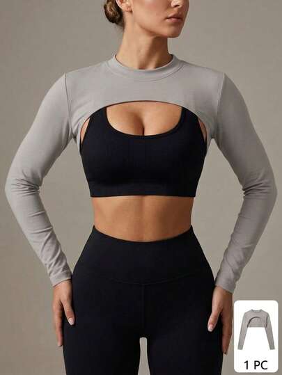 Torera Top cropped con escote mujer manga larga crop top deportivo lycra para gimnasio fitness yoga entrenamiento ejercicio outfit elegante casual cómoda sujeta busto elástica transpirable ideal combinar capas ropa moderna juvenil fashion