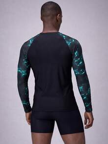 Surfspeed Men's Letter Print Long Sleeve Beach Vacation Surfing Rashguard Top Athletic Workout Shirt - Multicolor - View 2