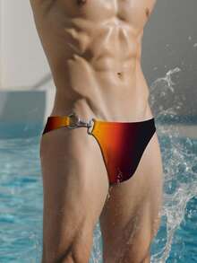 Manfinity Swimmode Summer Holiday Men's Ombre Color Triangle Swimming Trunks Holiday / Vacation / Beach / Hawaii / Tropical / Swim /  Bathing - Orange - View 3