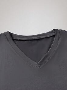 Officeau T-shirt à manches courtes col V pour hommes, coupe à la mode pour l'été - Gris foncé - Voir 3
