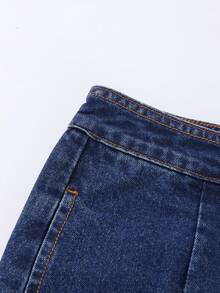 GlowEve Chân váy denim ngắn nữ họa tiết hoa, cúc kim loại, đa năng - Màu xanh lam - Xem 7