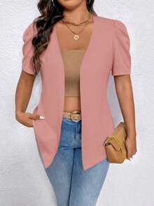 SHEIN Elenzya Áo blazer mỏng nhẹ, phong cách tối giản thường ngày dành cho nữ tuổi teen - Hồng - Xem 5