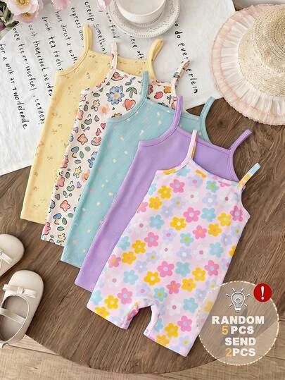 Cozy Pixies 1+1 Niñas/Bebés Verano Morado Esponjoso + Estampado Floral Colorido Camiseta de Punto Mono, Moda Casual Versátil, Adecuado para Vacaciones de Verano, Campamento, Sesión de Fotos, Combinación de Hermanos/Familia