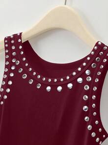 Rovax Top corto de mujer con detalles de remaches, estilo callejero - Multicolor - Ver 4