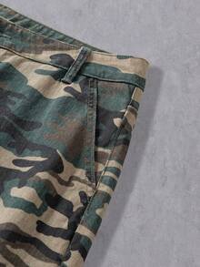Manfinity Denimwave Quần jeans cargo nam dáng rộng, họa tiết rằn ri, phong cách thường ngày. - xanh quân đội - Xem 7