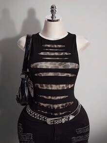 SHEIN ICON Plus Size Y2K Sheer Distressed Sexy Camisole Top - Multicolor - View 1