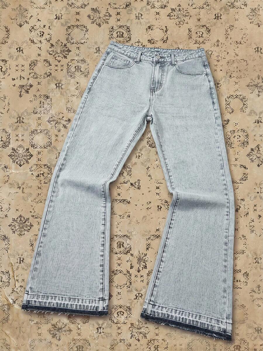 Manfinity EMRG Men's American Casual Gentleman Micro-Flare Design Washed Gray Denim Jeans - Grey - View 1