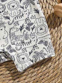 Loomiva 新生儿男女宝宝柔软针织卡通动物印花撞色短袖连体衣，舒适休闲，适合室内、室外、日常穿着、运动、玩耍、聚会、拍照、度假、春夏穿着。 - 彩色 - 查看 3