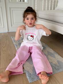 Dazy Kids HELLO KITTY | DAZY 女童夏季卡通印花短袖上衣與條紋長褲睡衣套裝 - 彩色 - 查看 9