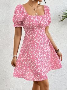 SHEIN Holidaya Women's Casual Ditsy Floral Dress For Vacation - Pink - View 5