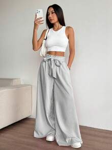 SHEIN PariChic Pantalones anchos y sueltos de mujer con rayas y bolsillos laterales - Multicolor - Ver 6