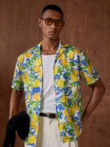 AKNOTIC Vacation Style Digital Print Turndown Collar Short Sleeve Button-Down Shirt For Men - Multicolor - View 3