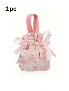 10 Pcs Small Floral Gift Bags, Canvas Pink Gift Bags, Tea Party Favor Bags With Handle, Mini Drawstring Treat Gift Pouches For Bridal Shower, Birthday, Wedding (Light Pink) Valentine's Day - Multicolor - View 10