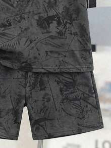 Tween Boy 2 Piece Set,Black Summer Casual Vacation Outfits,Short Sleeve T-Shirt And Shorts,Minimalist Printed Tie Dye Streetwear,Cozy Grey Holiday - White - View 5