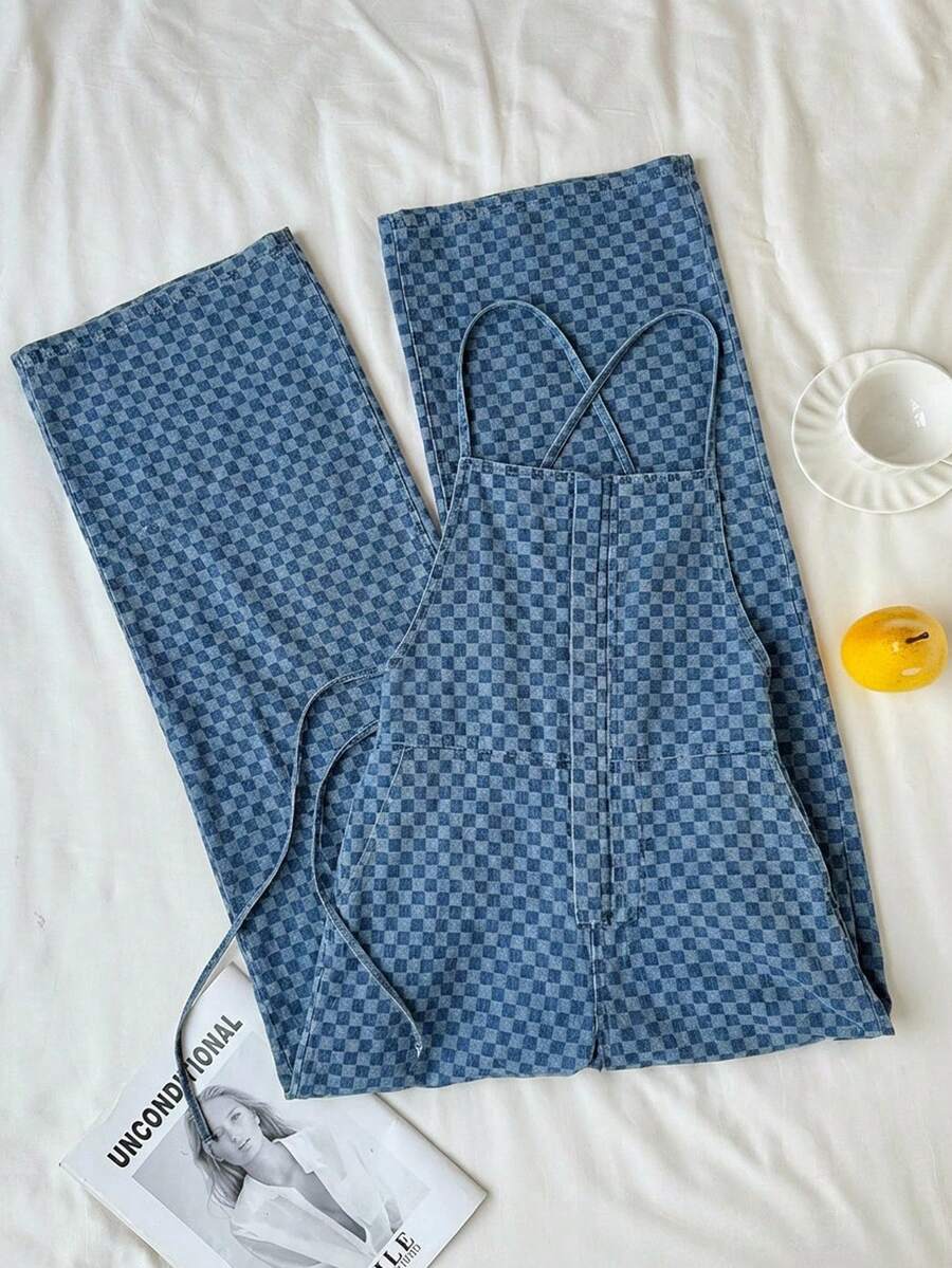 SHEIN Comfortcana Quần yếm và áo liền quần denim dành cho nữ - Màu vàng - Xem 1